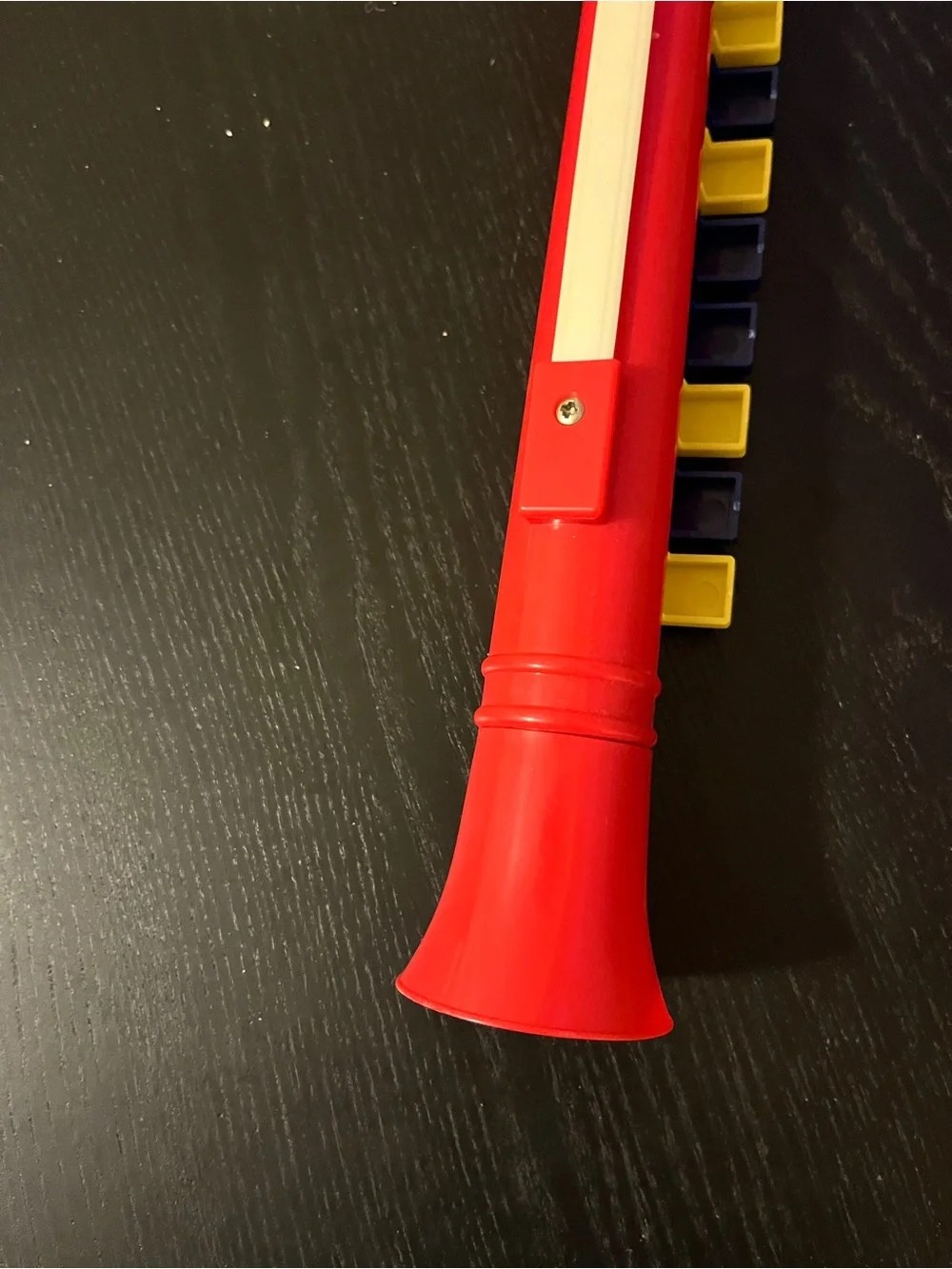 Vintage Toy Saxophone Clarinet Red Blue Yellow Plastic Keyed Horn 12”